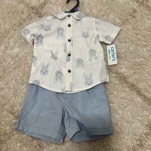 Carter's White and Blue Easter Bunny Shirt with Blue Shorts new with tags 12 mos